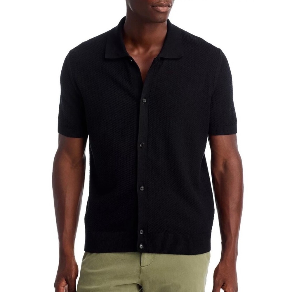 BOSS Iseppo Black Textured Button-Front Knit Shirt Size M